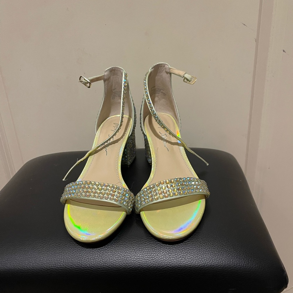 Betsey Johnson Lime Green heels with Rhinestone Embellishments